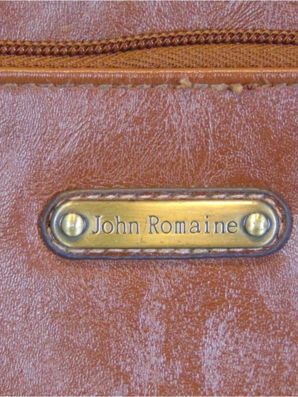 Vintage John Romaine Leather Crossbody Bag Brown Brass Shoulder Purse